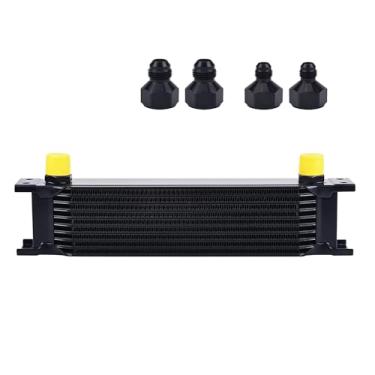 Imagem de EVIL ENERGY Resfriador de óleo de 10 fileiras, 10AN resfriador de motor de transmissão de placa empilhada radiador britânico universal alumínio preto