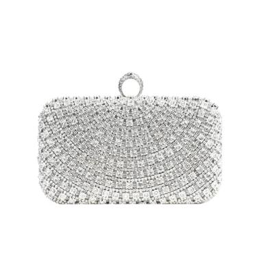 Imagem de Bolsa Clutch Festa Feminina Prata Full Diamond Hip-Hop Mão Ombro Transversal Com Correntes Removíveis