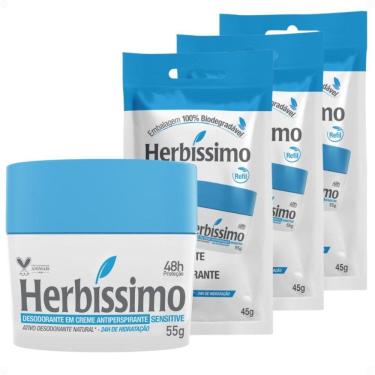 Imagem de Kit Herbíssimo Desodorante Creme Antitranspirante Sensitive 55g + 3 Refis 45g