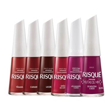 Imagem de Kit 15 Esmaltes Risque Cores Tons Quentes Vermelho Laranja Roxo (6 Cores)