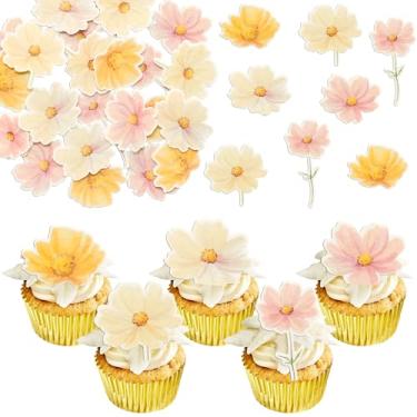 Imagem de Ephlyn 50 peças de enfeite de cupcake de flores comestíveis papel wafer primavera noiva noivado chá de bebê festa de aniversário escolhas de cupcake decorações de festa de aniversário suprimentos