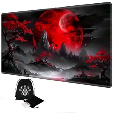 Imagem de FUYOCWE MTG Playmat Magic The Gathering Playmat with Card Deck Bag, Stitched Edge 24 x 14 inch Desk Mouse Pad TCG CCG Trading Card Board Game Play Mat- Blood Moon Secrets-