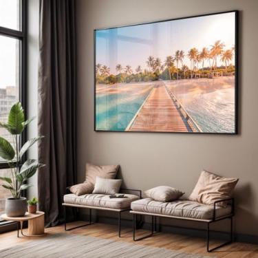 Imagem de Quadro com Moldura e Acrilico Cristal Vidro Sala Quarto Paisagem Praia Pier Decorativo Horizontal Grande Hall