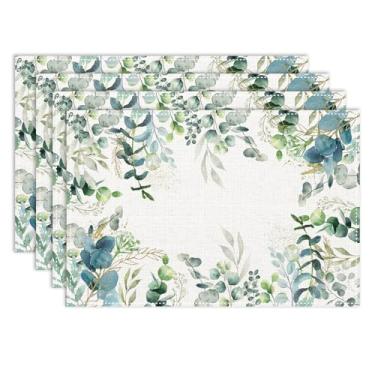 Imagem de Conjunto de 4 jogos americanos de eucalipto, 30,5 x 45,7 cm, azul sálvia, primavera, verão, verde, plantas, sazonais, feriados, tapetes de mesa para festa, cozinha, decoração de jantar