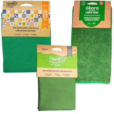 Imagem de Kit 3pcs Pano Mágico Limpeza Geral Limpa Tudo Vidros Espelho Pano Chão Pisos Sem Fiapos Ákora (Pano Limpa Tudo Verde Claro)