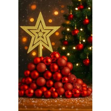 Imagem de Kit 100 Bolas de Natal + Estrela – Enfeites para Árvore de Natal – Decoração Natalina Completa e Elegante (Vermelho)