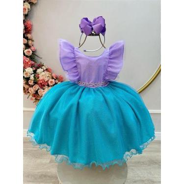 Imagem de Vestido Infantil Princesa Sereia Ariel Lilás para Festas e Eventos - F