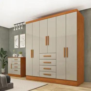 Imagem de Guarda Roupa Casal 6 Portas 4 Gavetas 180cm Arizona Tcil Móveis - MOVE