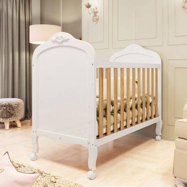 Imagem de Berço Americano 3 em 1 Elô 100% Mdf Branco Brilho/Amêndoa - Móveis Peroba