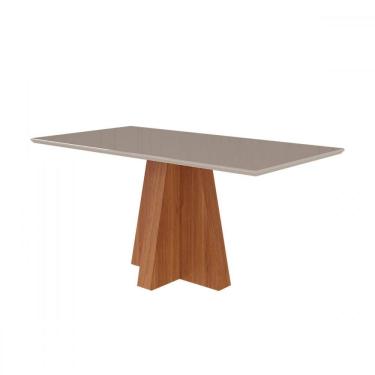 Imagem de Mesa de Madeira Patrícia 160 Cm com Vidro Cinamomo/Off White - Cimol