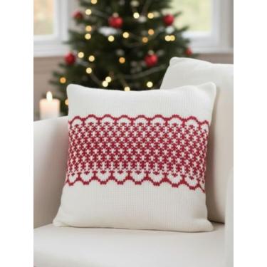 Imagem de Capa de Almofada Tricô Decorativa Natal - Carlan, Renda Branca