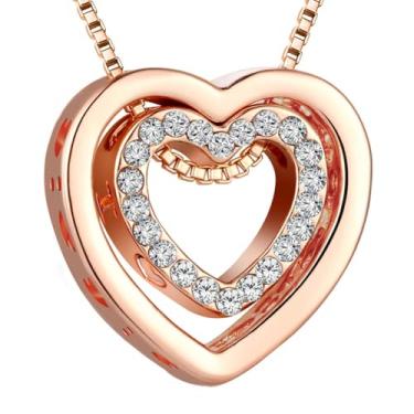 Imagem de Colar com pingente de cristal de coração duplo, joia romântica, presente elegante, para ocasiões especiais, F, Aço inoxidável, Sem Pedra Preciosa