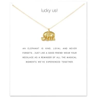 Imagem de Colar de pérolas da amizade, elefante da sorte, estrela de pérola, pingente de círculo para mulheres, cartão de presente, Small, Metal, Sem Pedra Preciosa