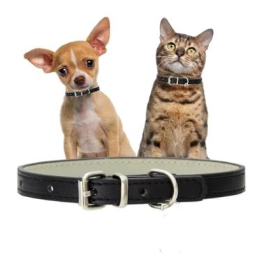 Imagem de Coleira preta de couro PU PP coleira para filhotes de cachorro meninos meninas fivela ajustável gatinho gato coleira para pequeno pequeno PPP pequeno extra pequeno raça machos fêmeas cães como