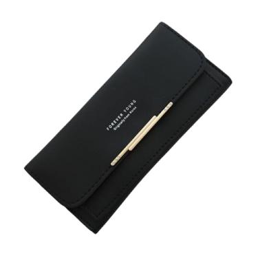 Imagem de Carteira de couro feminina Slim Designer com três dobras para cartão de crédito, Preto, Bolsa casual para moedas