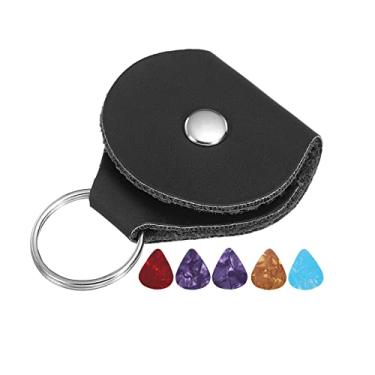 Imagem de Estojo para palhetas de guitarra, bolsa de couro artificial, preta, com 5 palhetas 1 conjunto