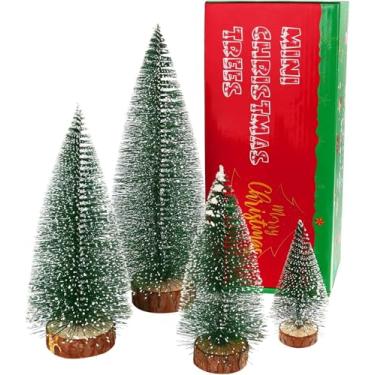 Imagem de Pacote com 4 mini árvores de Natal artificiais. Perfeito para decoração de férias internas em bancadas de cozinha, cornijas, mesas de escritório, janelas de quarto e mesas.