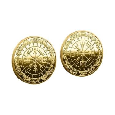 Imagem de Bússola Guia Nórdica Viking Em Formato De Moeda, Souvenir Comemorativo