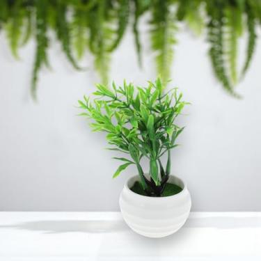 Imagem de Generic 1 peça de plantas artificiais de bambu da sorte planta artificial em vaso de plástico verde 7 x 7 x 14 cm