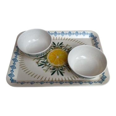 Imagem de Bandeja 30X23 Cm 2 Petisqueiras Limao Siciliano Fibra Bambu