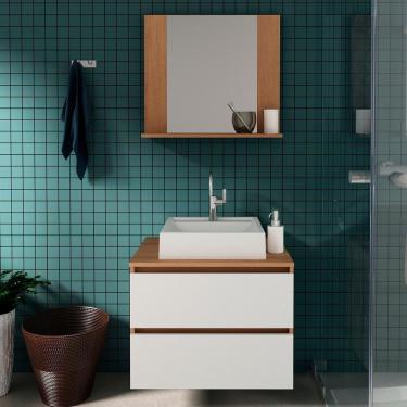 Imagem de Conjunto Para Banheiro Com Cuba E Espelho Amendoa Branco