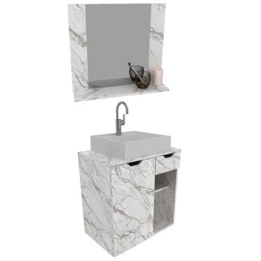 Imagem de Conjunto Para Banheiro Com Cuba E Espelho Marmore Branco