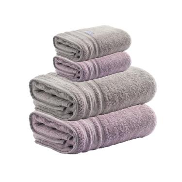 Imagem de Jogo de Toalhas Avere 4 Peças 100% Algodão, Banho 80x150cm 500g/m² e Rosto 50x80cm 500g/m², Alta Absorção, Toque Macio, Design Sofisticado – Altihaus (Cinza/Azaleia)