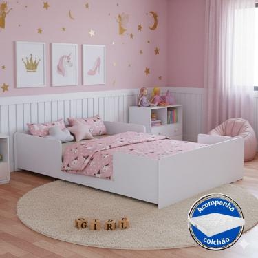 Imagem de Cama Baixa Infantil Montessoriana Com Colchão Ideal Para Transição Do Berço com Proteção Lateral