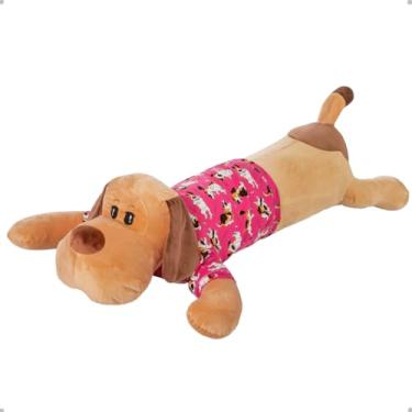 Imagem de Travesseiro Xuxão Dog Gigante 1,10m Pelúcia Fofinha C/Zíper Camiseta Removível (Marrom/Pink)
