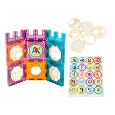 Imagem de Qi Jing Magic Magnetic Blocks, Kit Educativo 54 Peças, Blocos de Montar Coloridos Translúcidos, Brinquedo Criativo para Crianças 3+, com Rampa e Funil