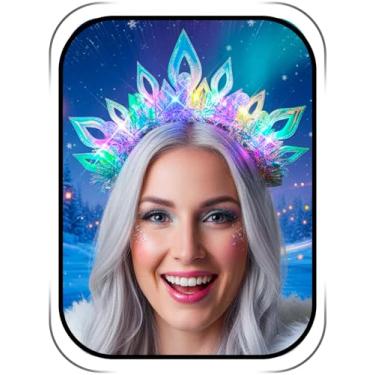 Imagem de Lorealri Light Up Crown Headband, Glowing Homecoming Rave Festival Party Cosplay LED Accessory for Women (Blue-Pink C)