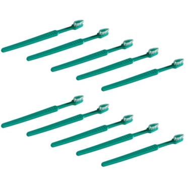 Imagem de Escova Dental Verde Infantil AlgDental | Kit com 10 Unidades | Cerdas Macias e Arredondadas | Limpador de Língua | Aprovada pela ABO