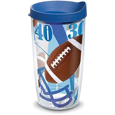 Imagem de Tervis Copo de fundo de jardas de futebol com envoltório e tampa azul 473 ml, transparente