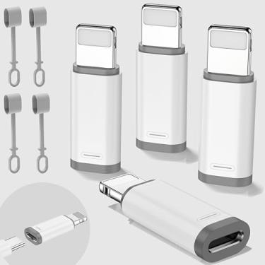 Imagem de Adaptador USB C para Lig-htn-ing de 4 peças, suporta carregamento rápido de 36 W e transferência de dados. Adaptador Lig-htn-ing macho para USB C fêmea, não suporta funções de fone de ouvido e OTG