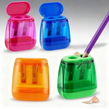 Imagem de Apontador de lápis manual, design de furo duplo com capa protetora, apontador portátil compacto para uso em casa, escritório, estudantes, crianças, adultos