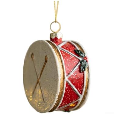 Imagem de Conjunto de enfeites de PVC pintado à mão de Natal com casa, tambor, bengala doce, guirlanda, van, caminhonete, árvore de férias e caixa de correio, vermelho