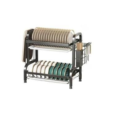 Imagem de Escorredor De LouçA Para Pia, Organizador De Pratos E Talheres Em AçO Inox Preto Com Bandeja - Secador De LouçAs HigiêNico E DuráVel (WDJ-2 Andar Preto)
