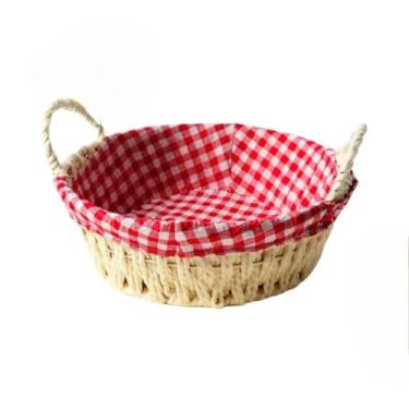 Imagem de Cesta de Pão com Alça Tecido Lavável para Café da Manhã e Mesa Posta Decoração,cesta organizadora(Vermelha 23 x 18 x 13 cm)