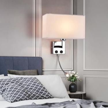 Imagem de GZZBMY E27 Arandela Interior com luz de pescoço de ganso ajustável Lâmpadas de parede modernas Guarda-chuva duplo Interruptor Iluminação de parede para sala de estar quarto hotel (sem lâmpada) (Branco