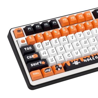 Imagem de JOLINTAL 143 teclas com tema de Halloween PBT Cherry Profile Dye Sublimation Keycap Custom Orange Cute Key Caps compatíveis com teclado mecânico 61/64/75/84/87/104/108.