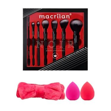 Imagem de Kit 7 Pincéis de Maquiagem Profissional Macrilan Noir + 2 Esponjas de Maquiagem + 1 Tiara Make up