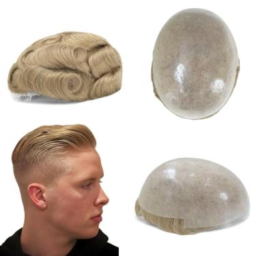 Imagem de HAIR NATURE Toupee para homens, sistemas de cabelo humano, perucas de cabelo real masculinas, peça de cabelo loiro com nó de pele fina #22R
