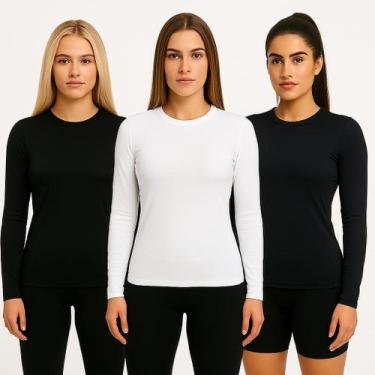 Imagem de Kit 3 Camisetas Dry Fit Feminina Manga Longa Trendixx  Secagem Rápida 