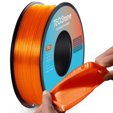 Imagem de TEQStone Filamento TPU 1,75 mm 1 kg carretel laranja 95A flexível macio impressora 3D filamento diâmetro consistente +/-0,03 mm no pacote a vácuo