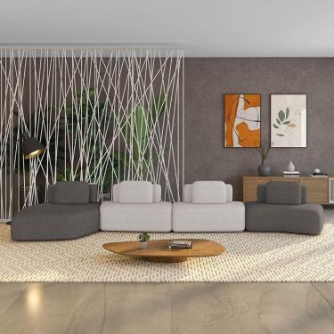 Imagem de Sofá 4 Lugares Orgânico Com Chaise E 3 Módulos Berlim Bouclê Grafite-cinza Claro K01 - D'rossi