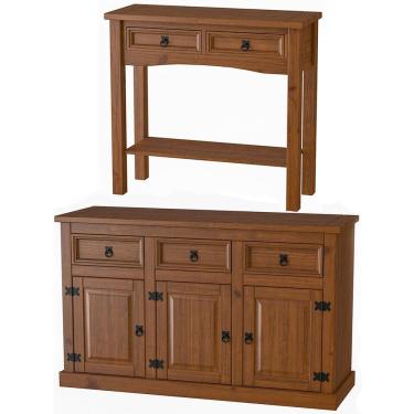 Imagem de Kit Balcão Buffet 3 Portas e Aparador 100% Madeira Rústica Prince