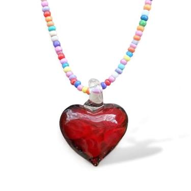 Imagem de Zurlcdye Colar de coração vermelho para mulheres, pingente de contas, delicado, gargantilha grossa, colares, presentes de aniversário, Natal, joias, presentes, Sem Pedra Preciosa