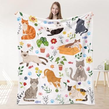 Imagem de Cobertor de gatos para meninas, presentes de gatos fofos para meninas, cobertor infantil ultramacio para decoração de quarto de cama 101,6 cm x 127 cm