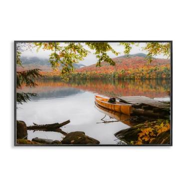 Imagem de Stupell Industries Arte giclée emoldurada em preto com folhagem calma e doca de barco, design de Jonathan Zaharek, 20 x 30