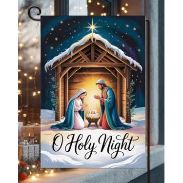 Imagem de Bandeira de Natal Noite Santa, Jardim, 30,5 x 45,7 cm, Vertical Dupla Face Externa, Natividade, Inverno, Férias, Quintal, Gramado, Decoração Externa